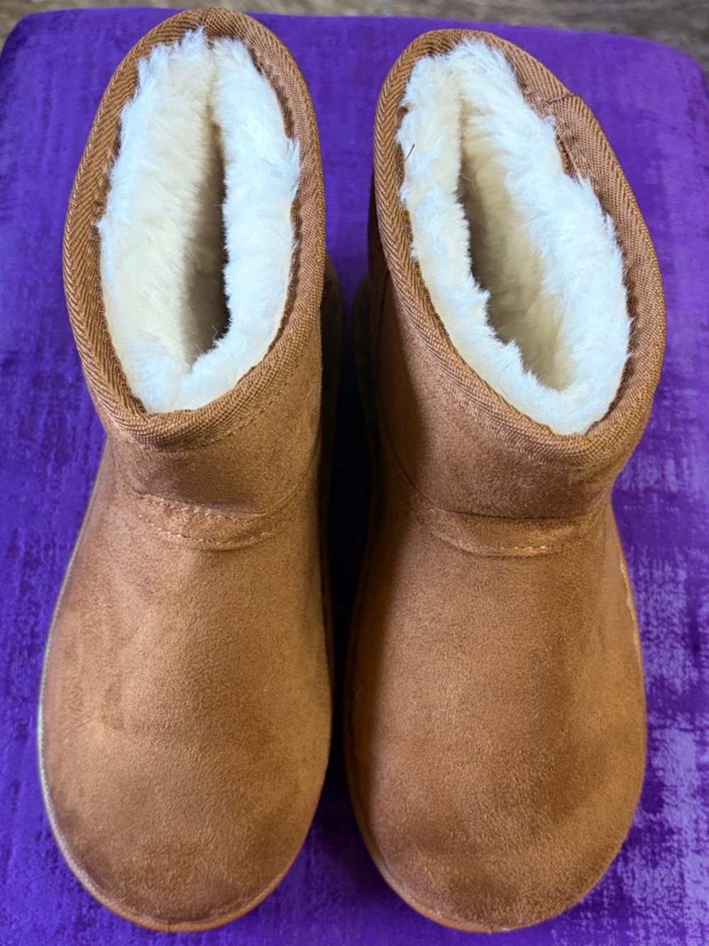 Kids Cozy Chestnut Faux-Suede Shearling Boots